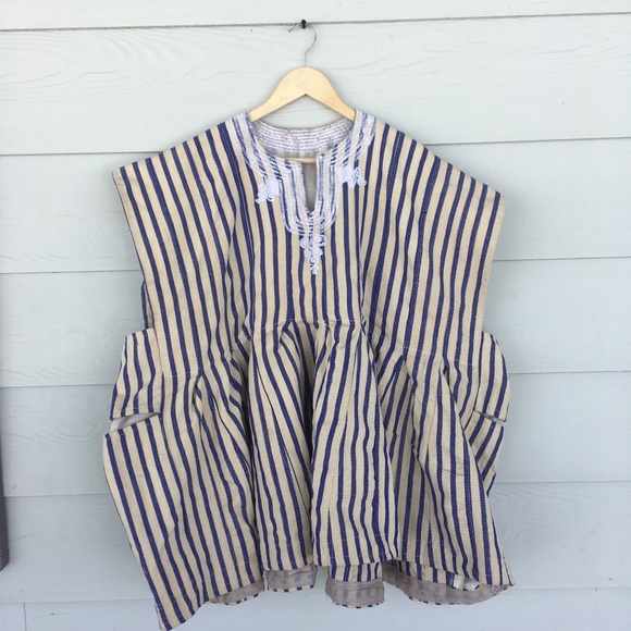 Boho Blue and Tan Striped Babydoll Tank - Picture 4 of 4